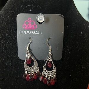 Paparazzi Silver Earrings with Deep Red Accents